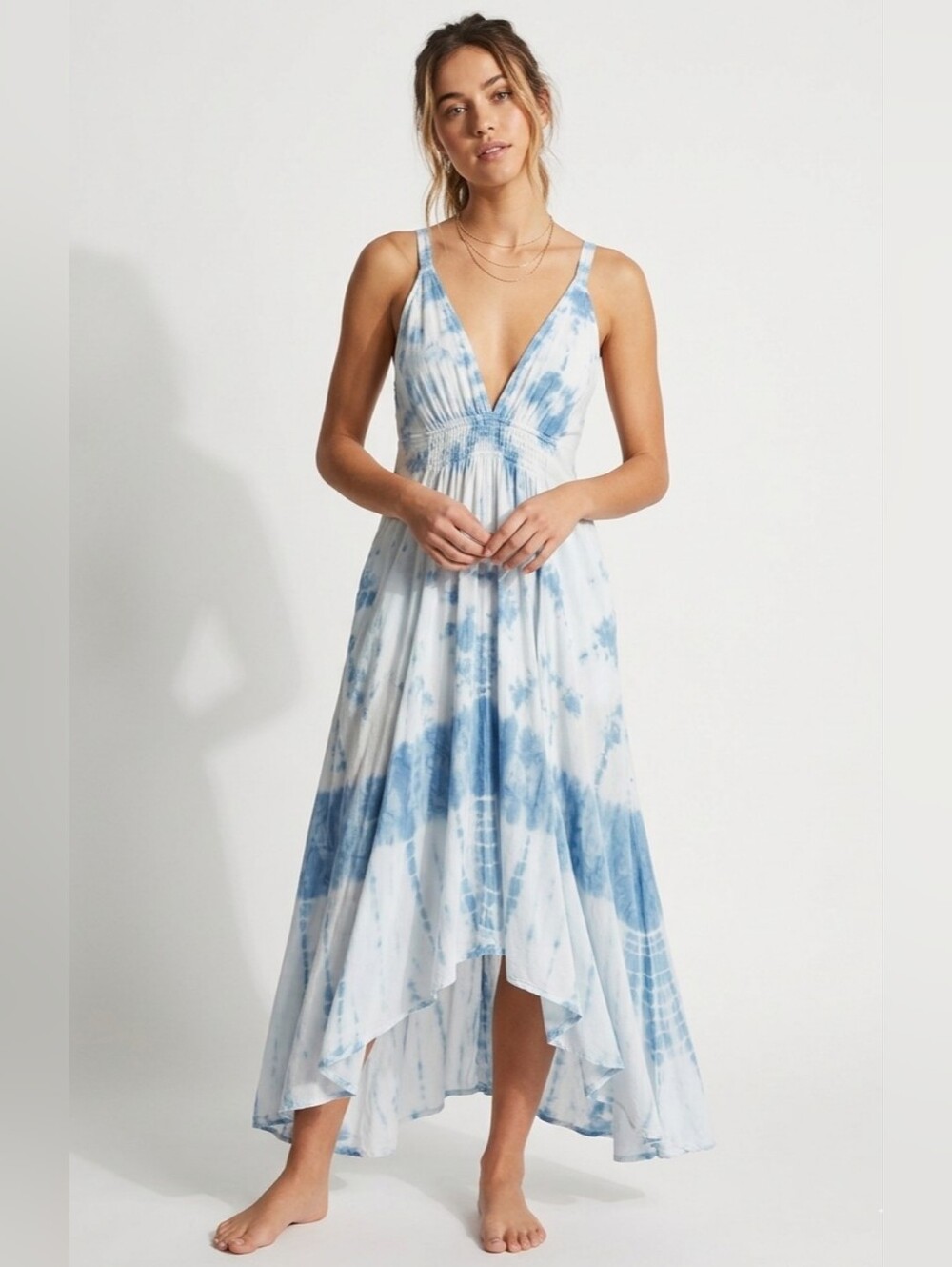 Ananta Tie Dye Lyocell Maxi Dress - Blue & White - FREE SIZE - NWOT